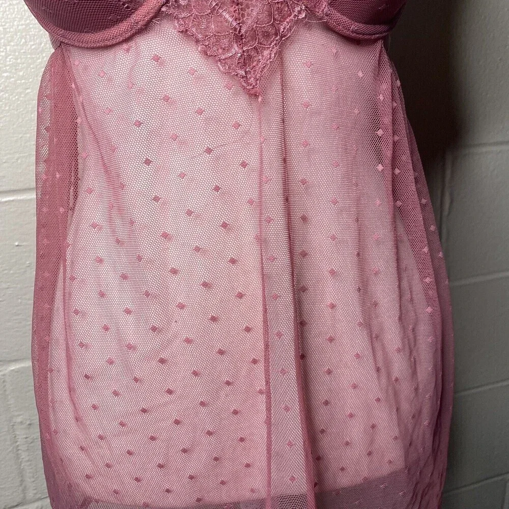 jessica simpson sz Large lingerie pushup baby doll Sequin mesh Top nightie pink